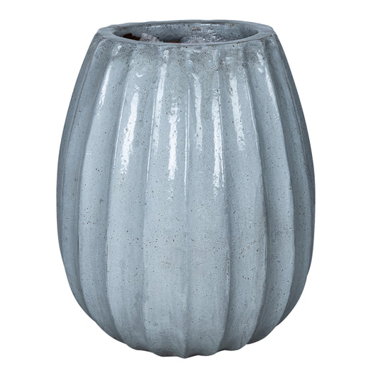 Lionne White Ceramic Pot Ribbed Bulb Round S