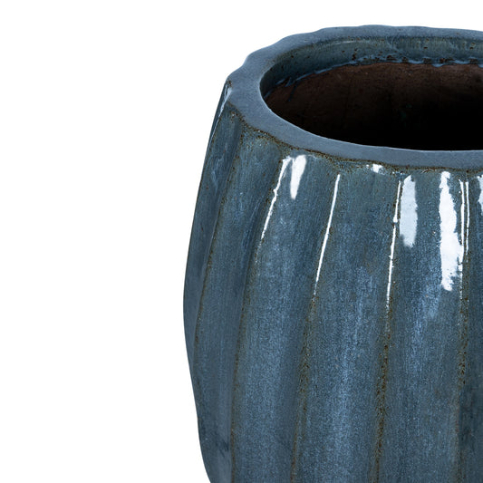 Lionne Blue Ceramic Pot Ribbed Bulb Round L