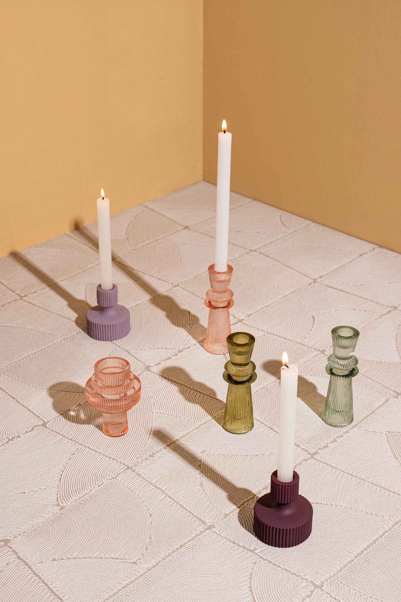 Linty Pink Glass Candleholder Cone Shape