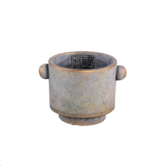 Burly Grey Cement Pot Rond Gouden Rand Met Oren XS - Set van 12 8x11x9 cm