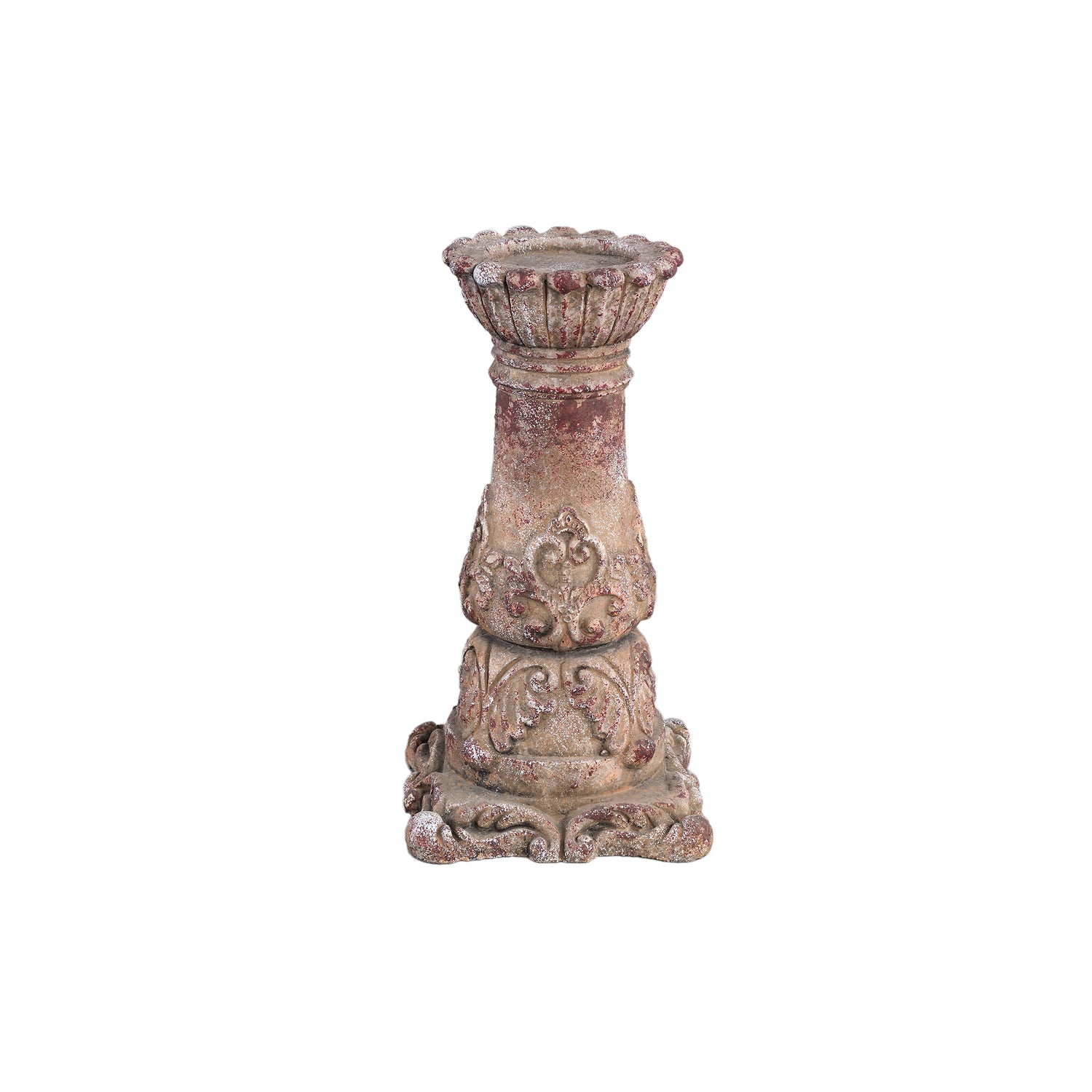 Burnt Red Kandelaar Set van 4 Stuks – Cream Cement Vierkante Basis - 4 Sets 30x16x16 cm
