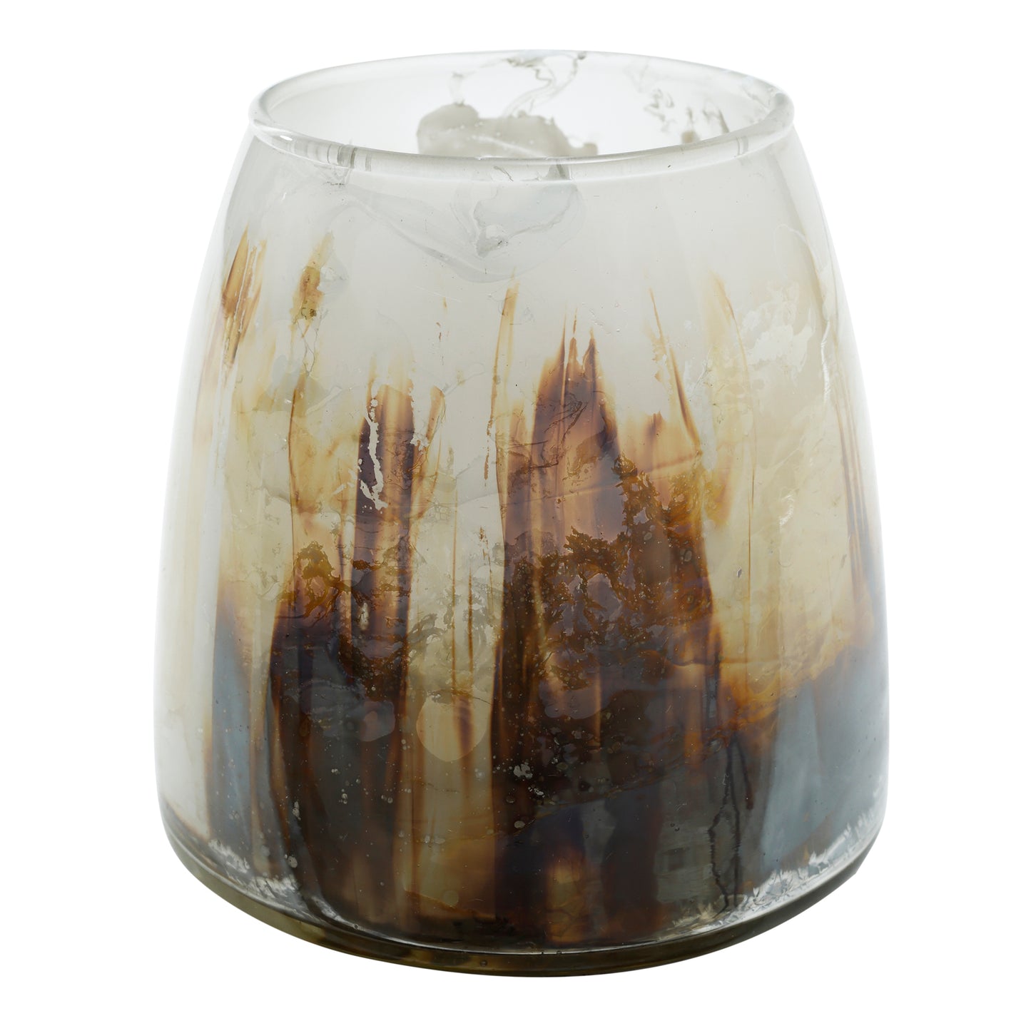 Chiara White Theelicht Helder Glas Bruine Marmer Afwerking S - Set van 12 9x9x9 cm