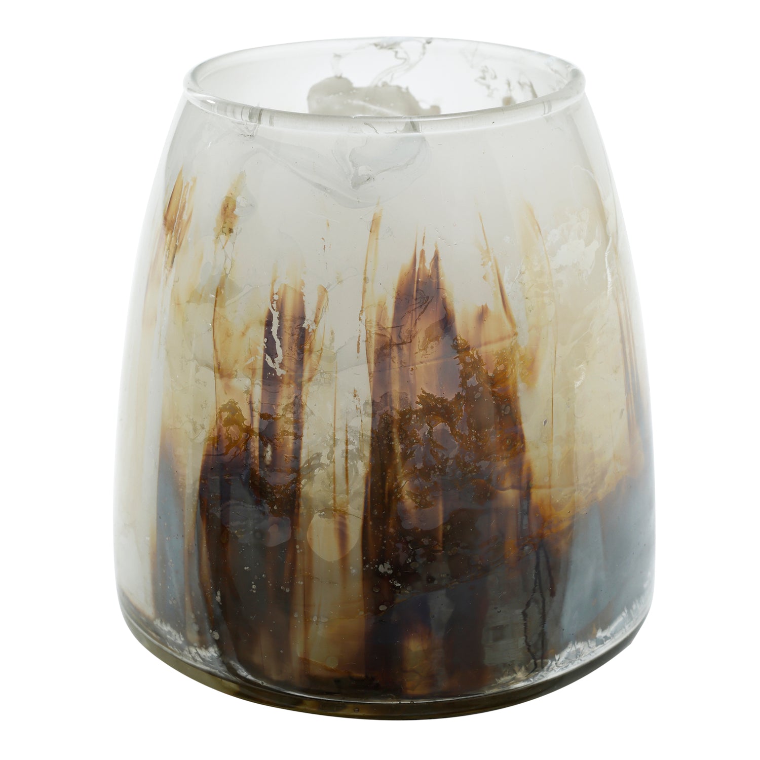 Chiara White Theelicht Helder Glas Bruine Marmer Afwerking S - Set van 12 9x9x9 cm