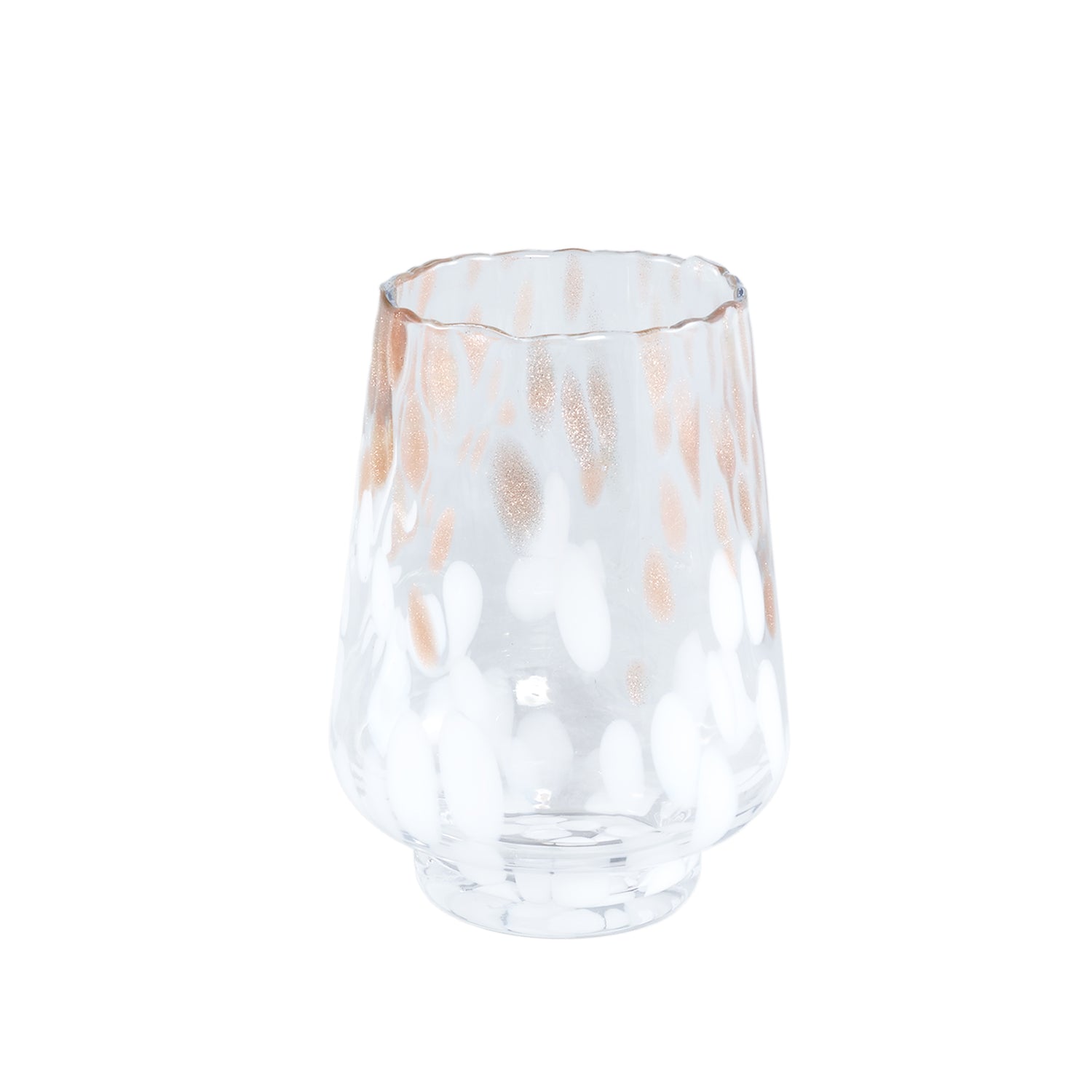 Angelina White Gouden Stippen Glazen Windlicht Rond Set van 6 Stuks - 6 Sets 16x12x12 cm