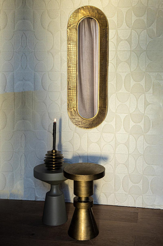 Darcio Gold Thick Iron Croco Print Mirror Oval