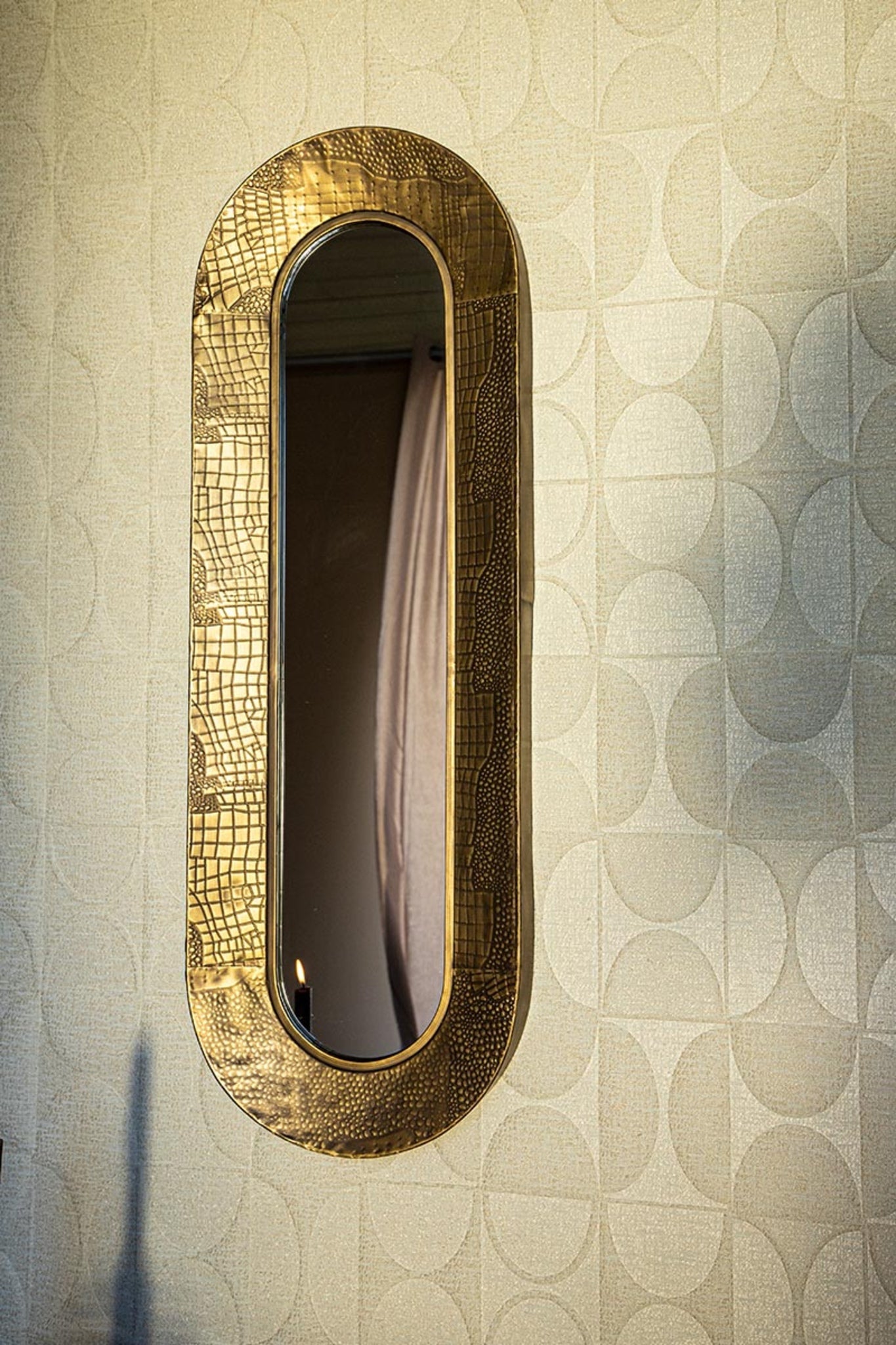 Darcio Gold Thick Iron Croco Print Mirror Oval