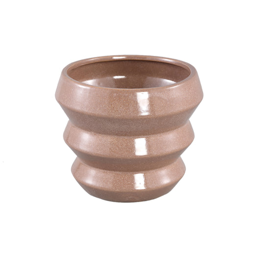 Tims Brown Glazed Ceramic Pot Ribbed Round XL