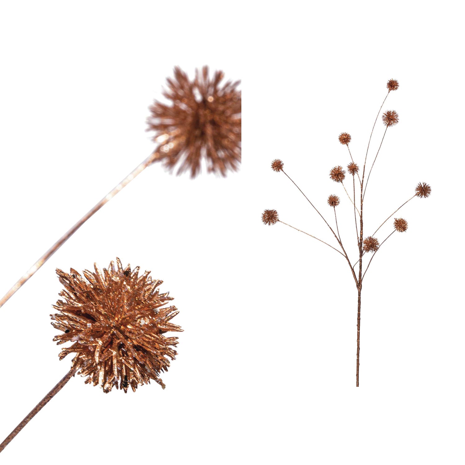Twig Plant Koperkleurige Billy Buttons Spray - Set van 12 89x47x17 cm