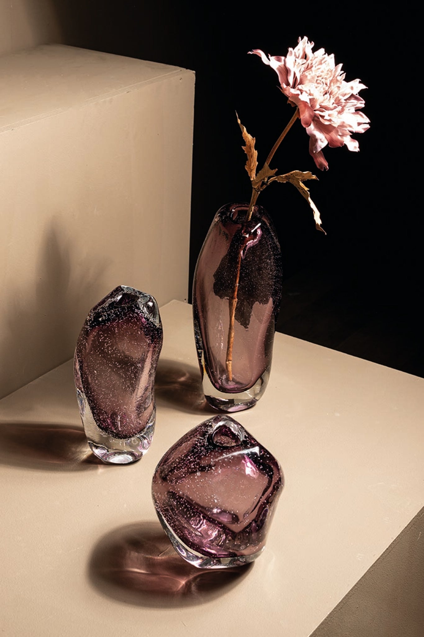 Bryce Purple Thick Angular Glass Vase Wide Low