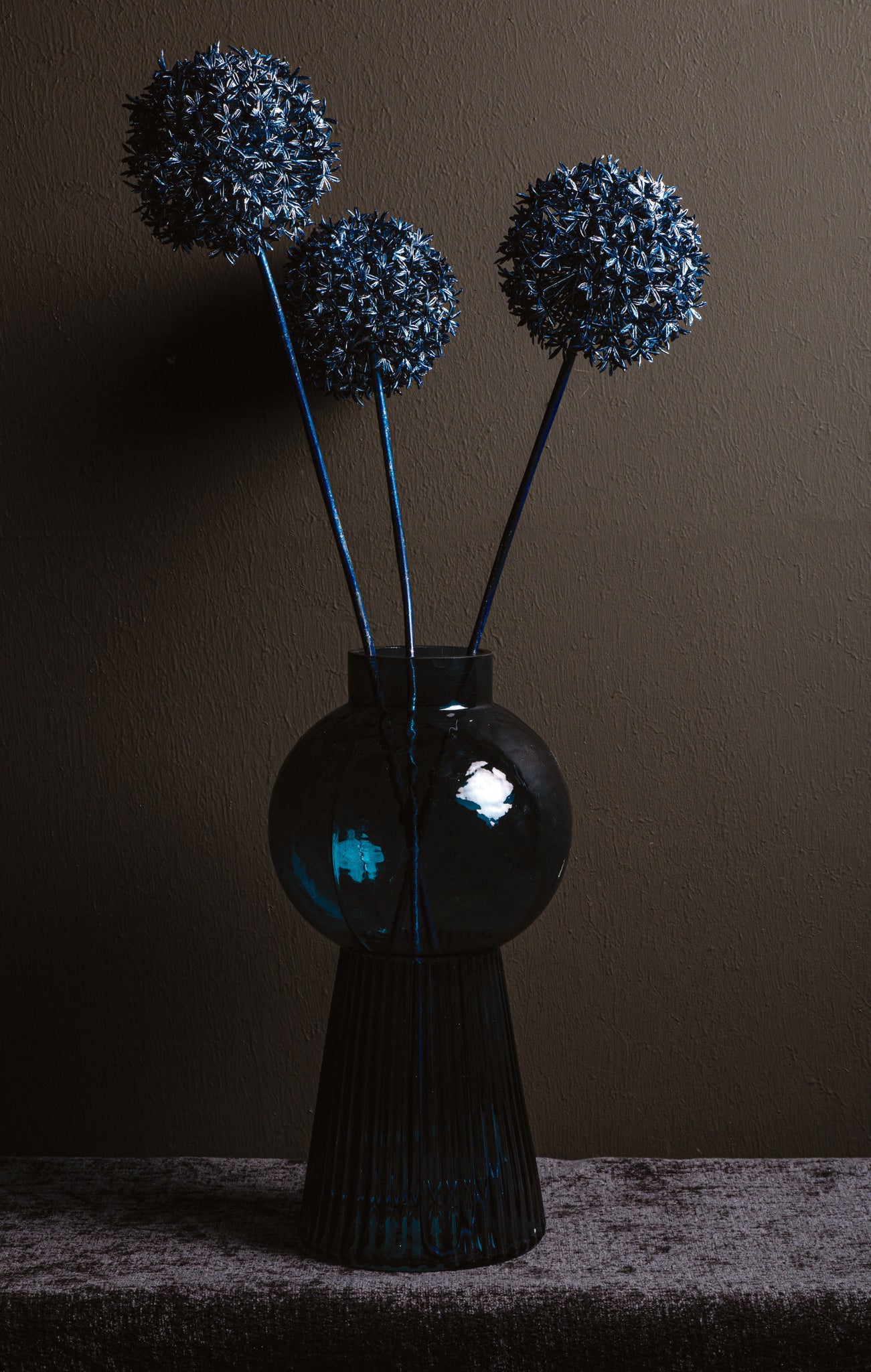 Leaves Plant Metallic Blauw Allium Spray - Set van 12 68x20x20 cm