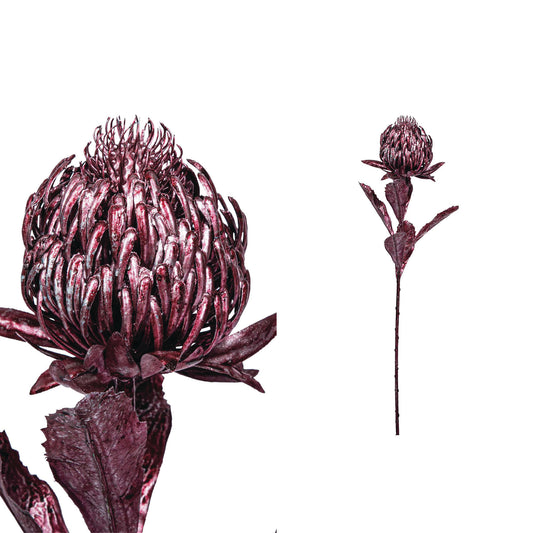 Leaves Plant Metallic Pink Protea Stem - Set van 12 65x10x30 cm