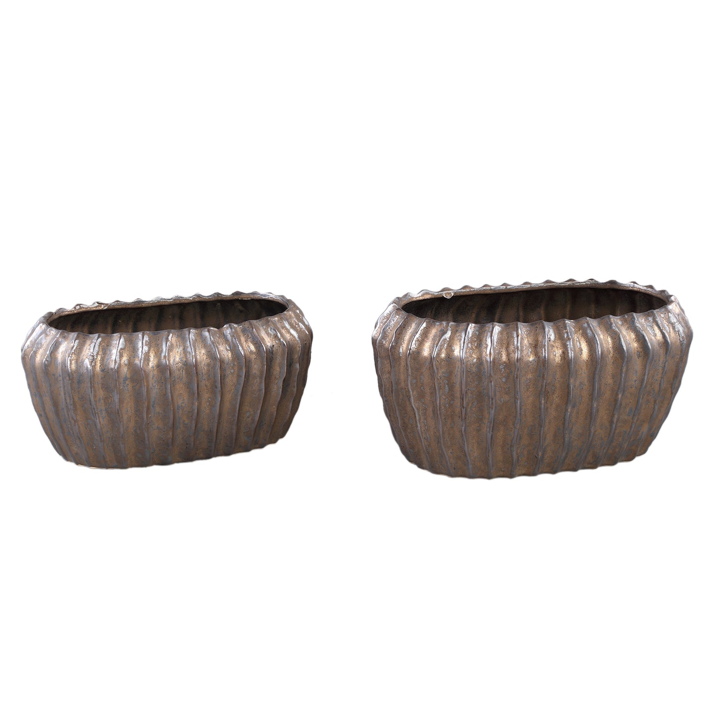 Bodi Bronze Ceramic Pot Oval Ribbed L