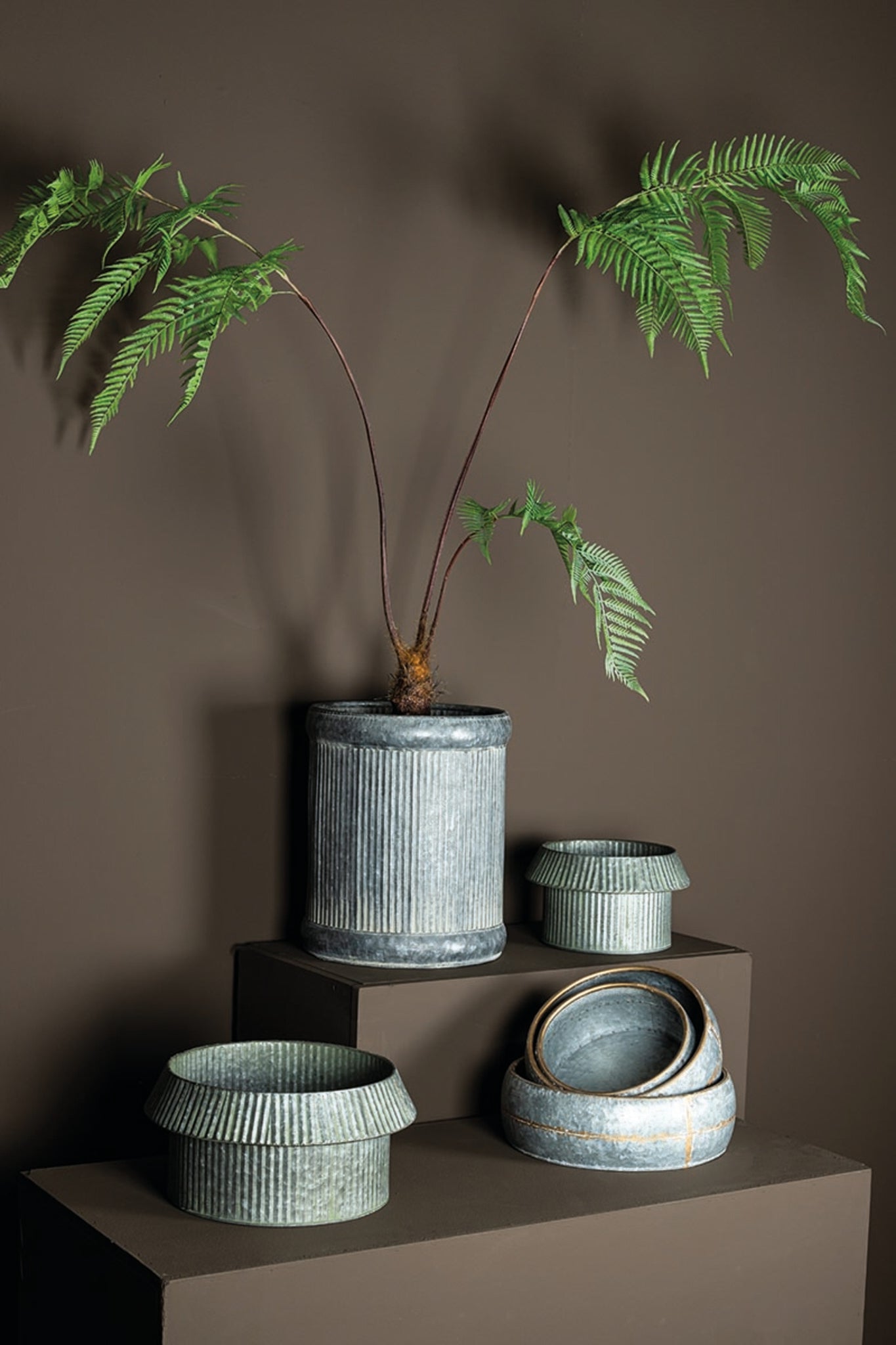 Zallie Grey Zinc Minimal Low Pot Round Set Of 3