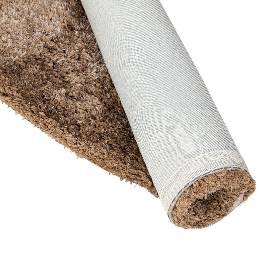 Jups Brown Fabric Handwoven Carpet Round M