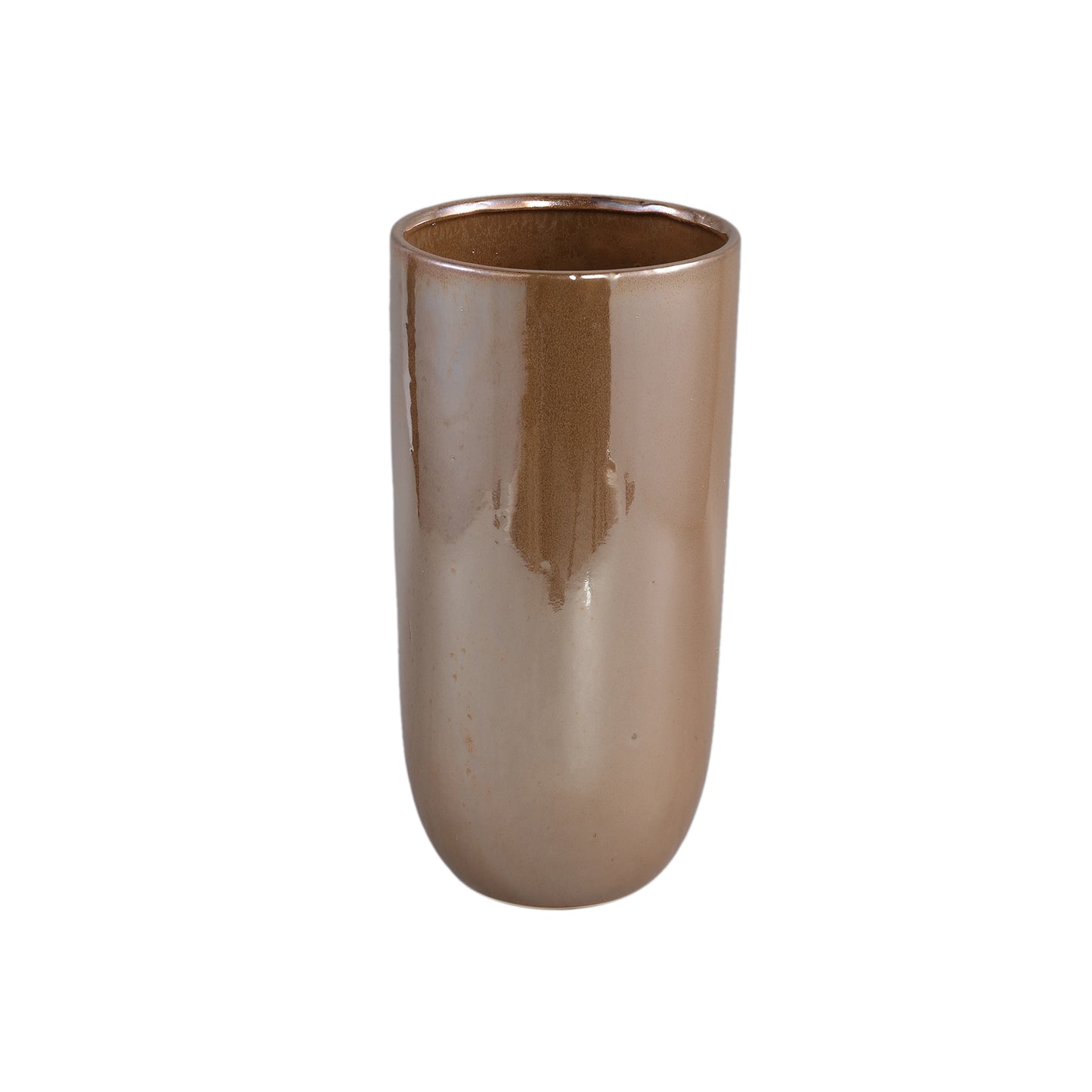Rhida Bruine Glanzende Keramische Pot Rond M - Set van 2 - 2 Sets 35x17x17 cm