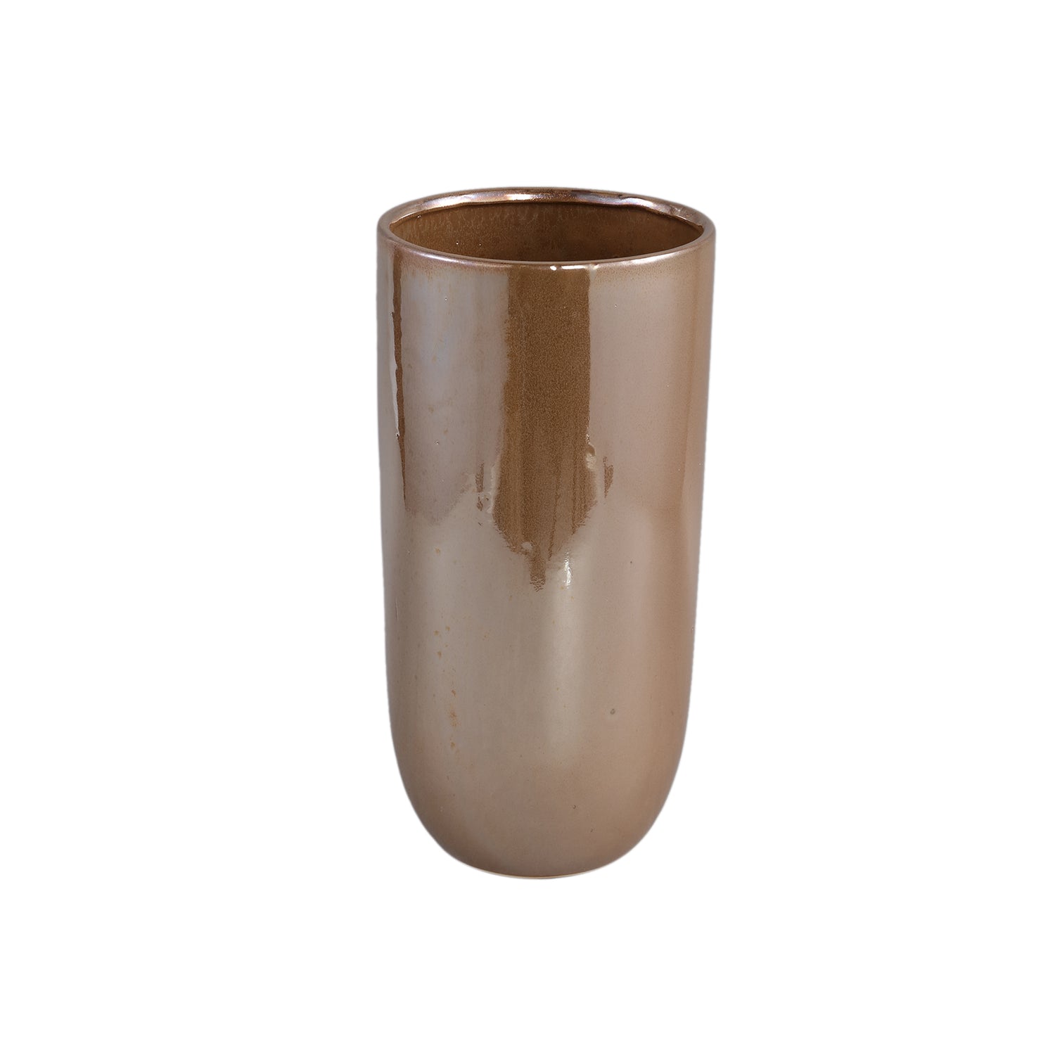 Rhida Bruine Glanzende Keramische Pot Rond M - Set van 2 - 2 Sets 35x17x17 cm