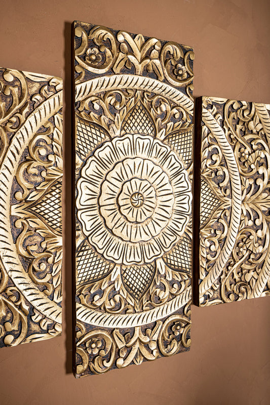 Sharlene Gold Wandpaneel Antiek Gesneden MDF Set van 5 Stuks 90x180x1.5 cm