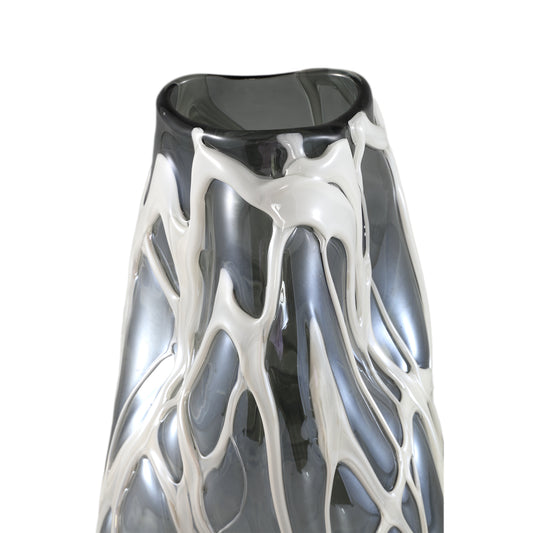 Conck Grey Solid Glass Vase White Organic L