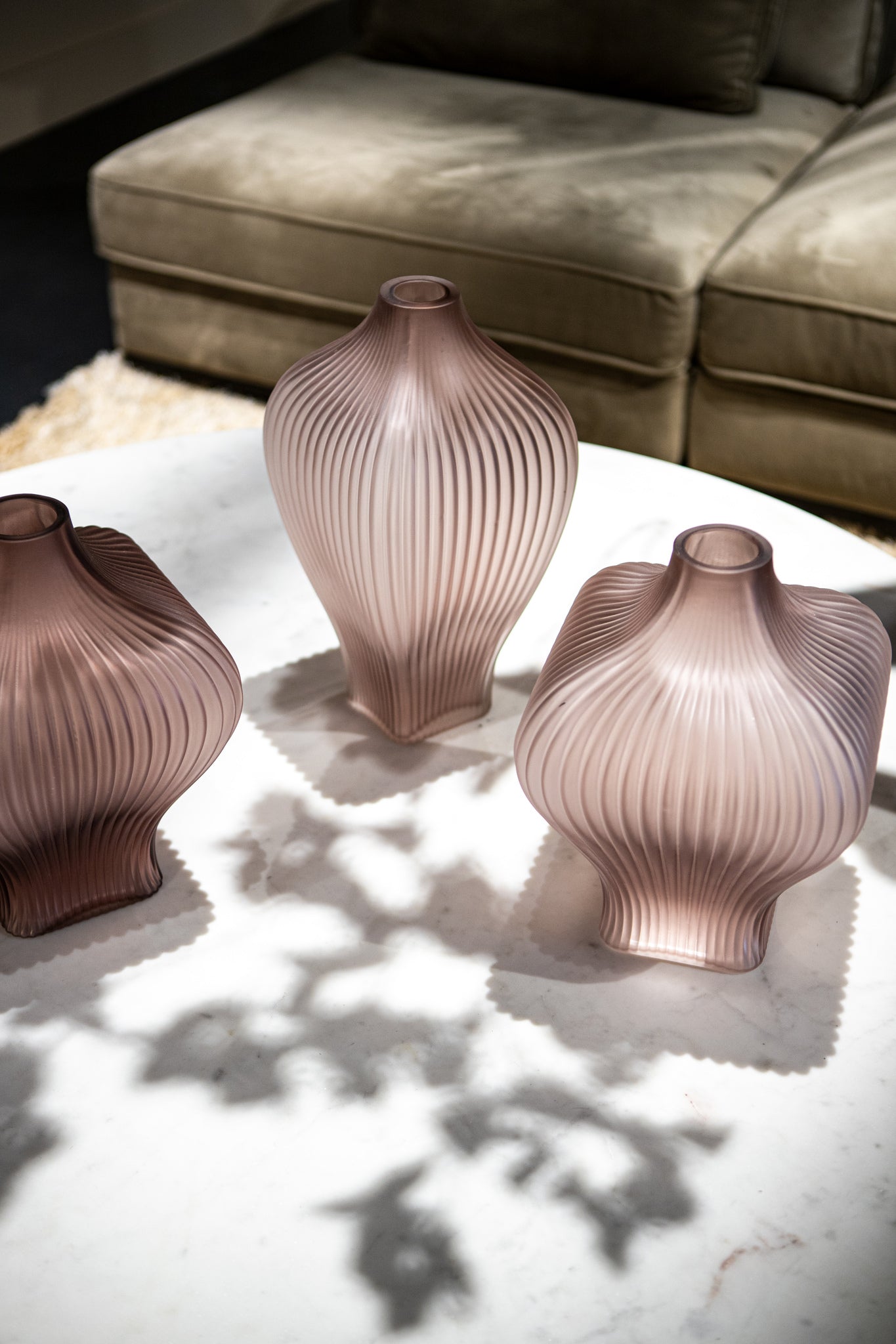 Halde Purple Solid Glass Vase Ribbed Organic Wide