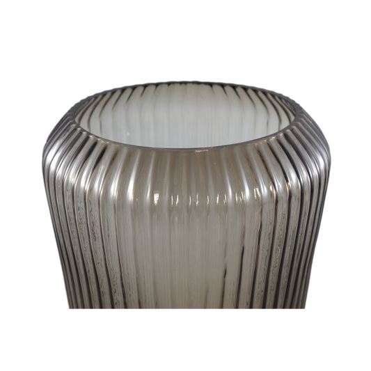 Joyca Bruine Glazen Vaas Geribbeld Rond L – Set van 2 - 2 Sets 26x18x18 cm