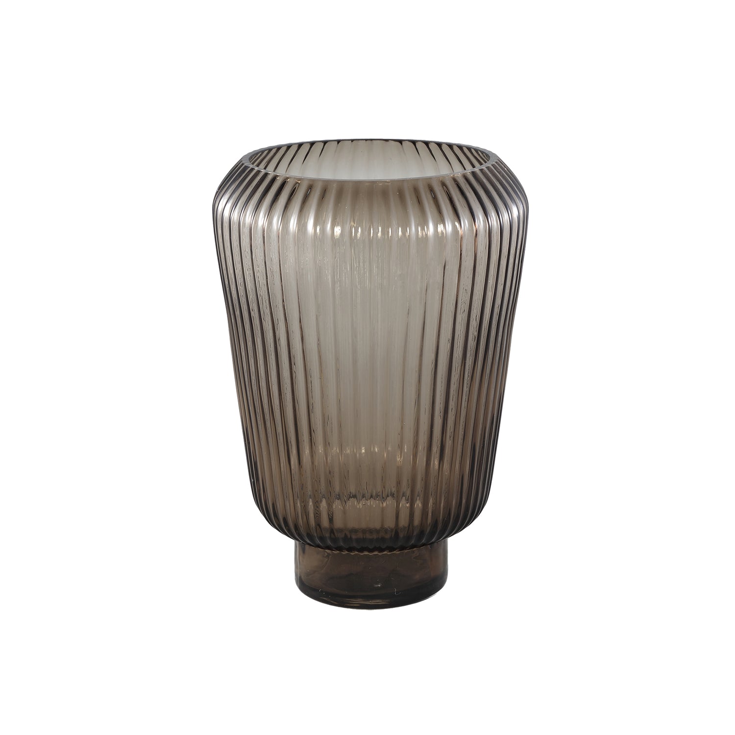 Joyca Bruine Glazen Vaas Geribbeld Rond L – Set van 2 - 2 Sets 26x18x18 cm
