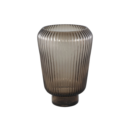 Joyca Bruine Glazen Vaas Geribbeld Rond L – Set van 2 - 2 Sets 26x18x18 cm