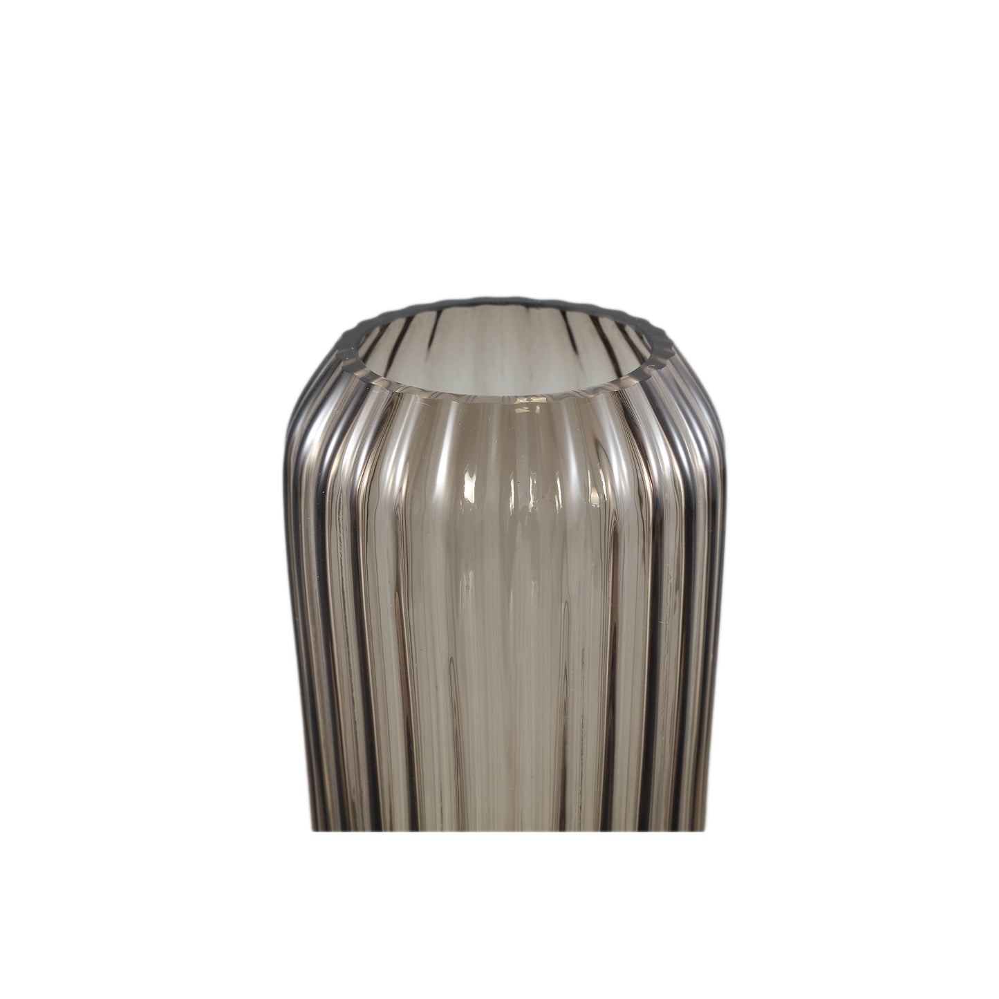 Joyca Bruine Glazen Vaas Geribbed Rond Set van 2 - 2 Sets 23x9.5x9.5 cm