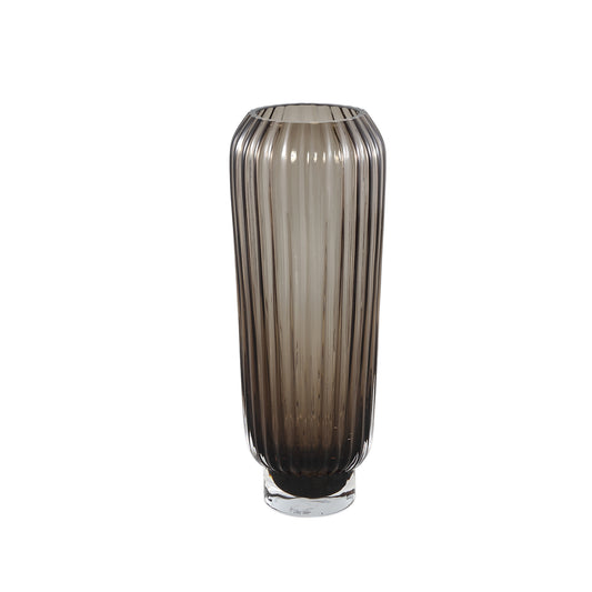 Joyca Bruine Glazen Vaas Geribbed Rond Set van 2 - 2 Sets 23x9.5x9.5 cm