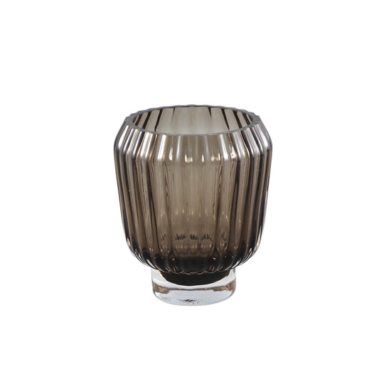 Joyca Brown Glass Vase Ribbed Round S