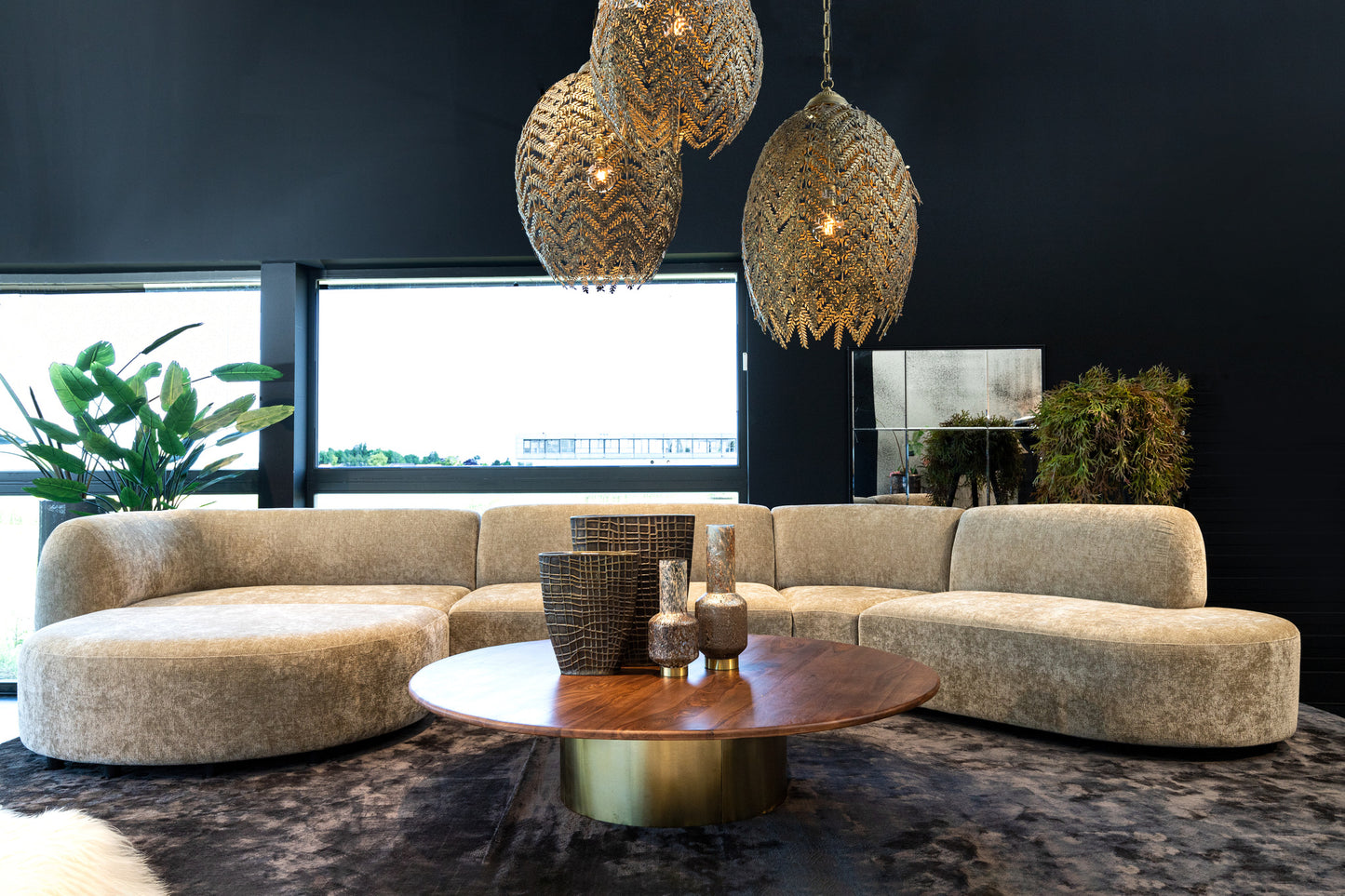 Lujo Sofa Anthracite Fiore Fabric Left Ottoman