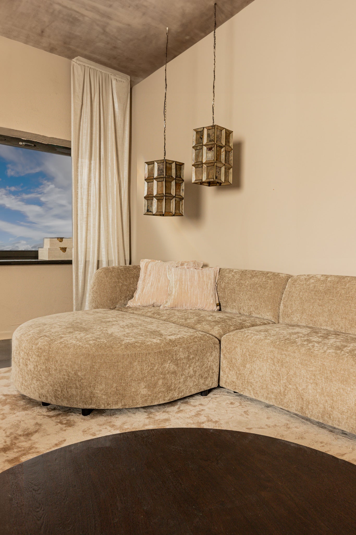 Lujo Sofa White Fiore Fabric Longchair Pouf