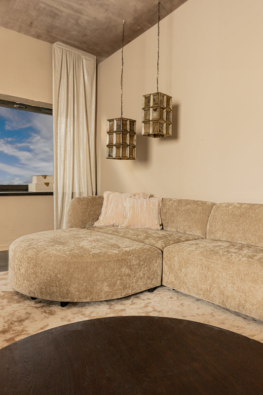 Lujo Sofa White Fiore Fabric Longchair Pouf