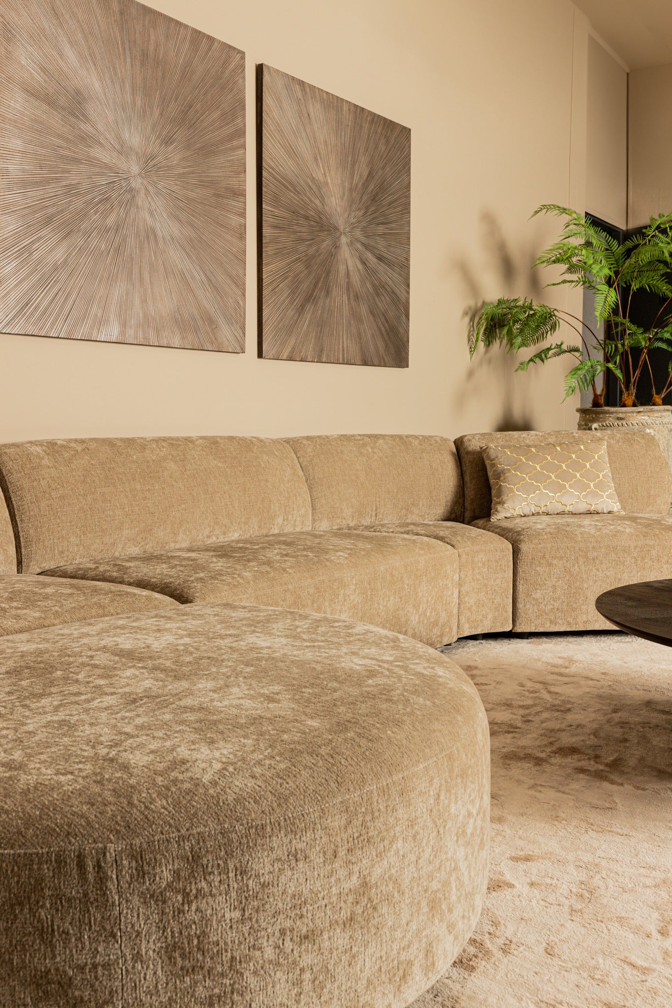 Lujo Sofa White Fiore Fabric Longchair Pouf