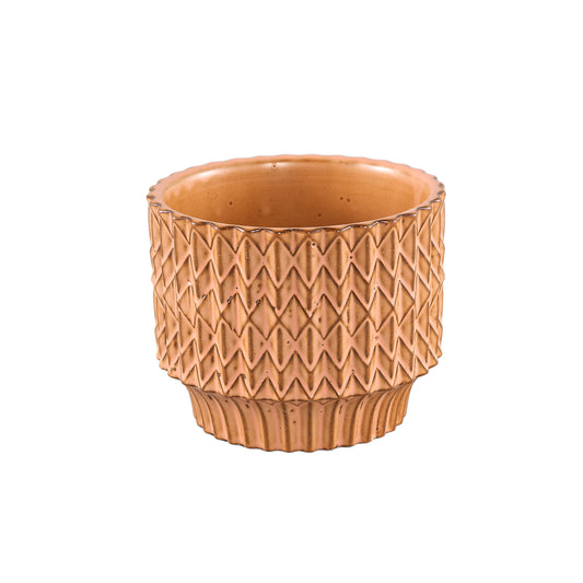Ruub Orange Glazed Ceramic Pot Motive Round S