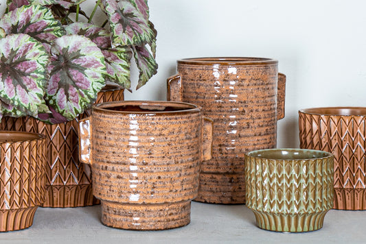Ruub Orange Glazed Ceramic Pot Motive Round S