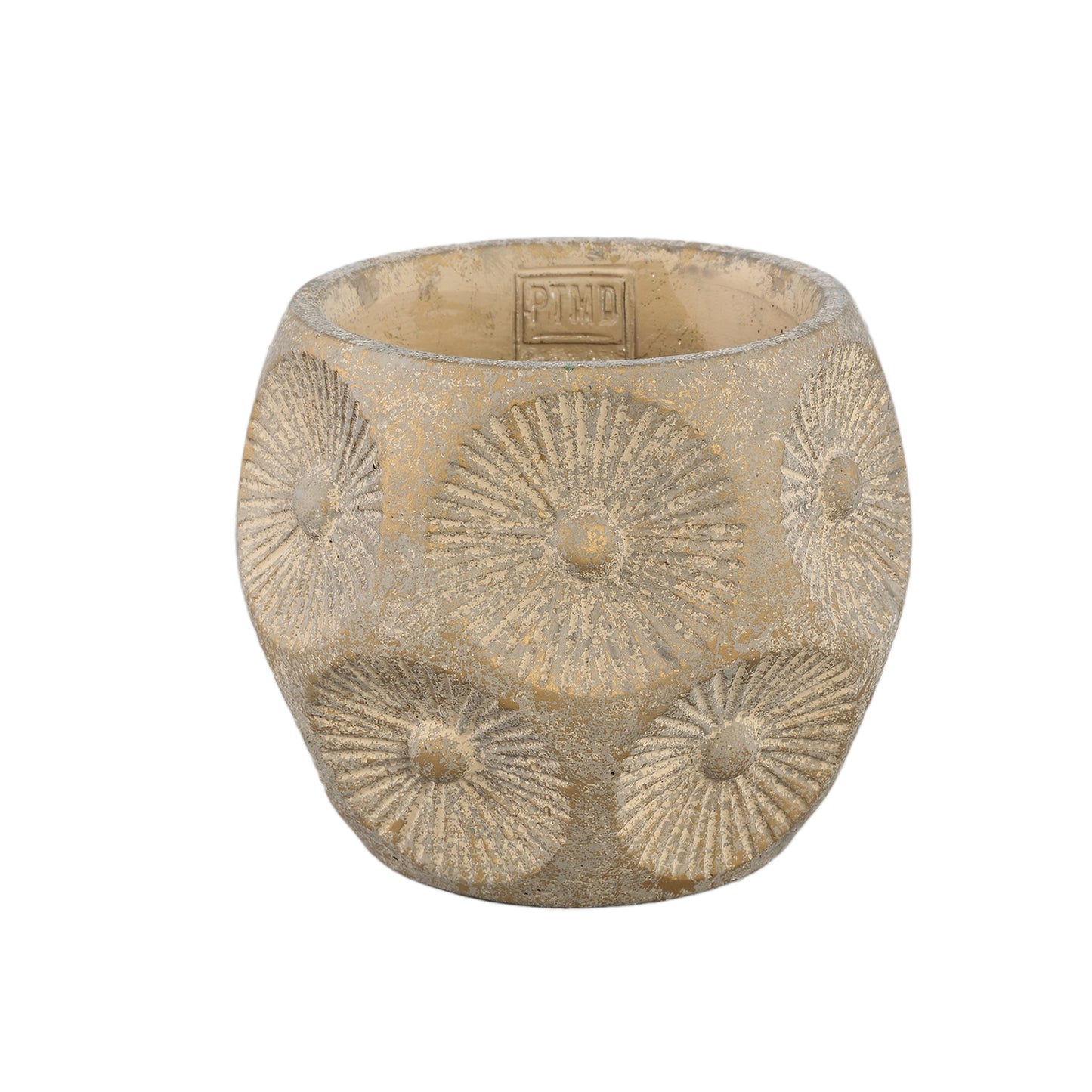 Saff Brown Cement Pot With Circle Pattern Round M