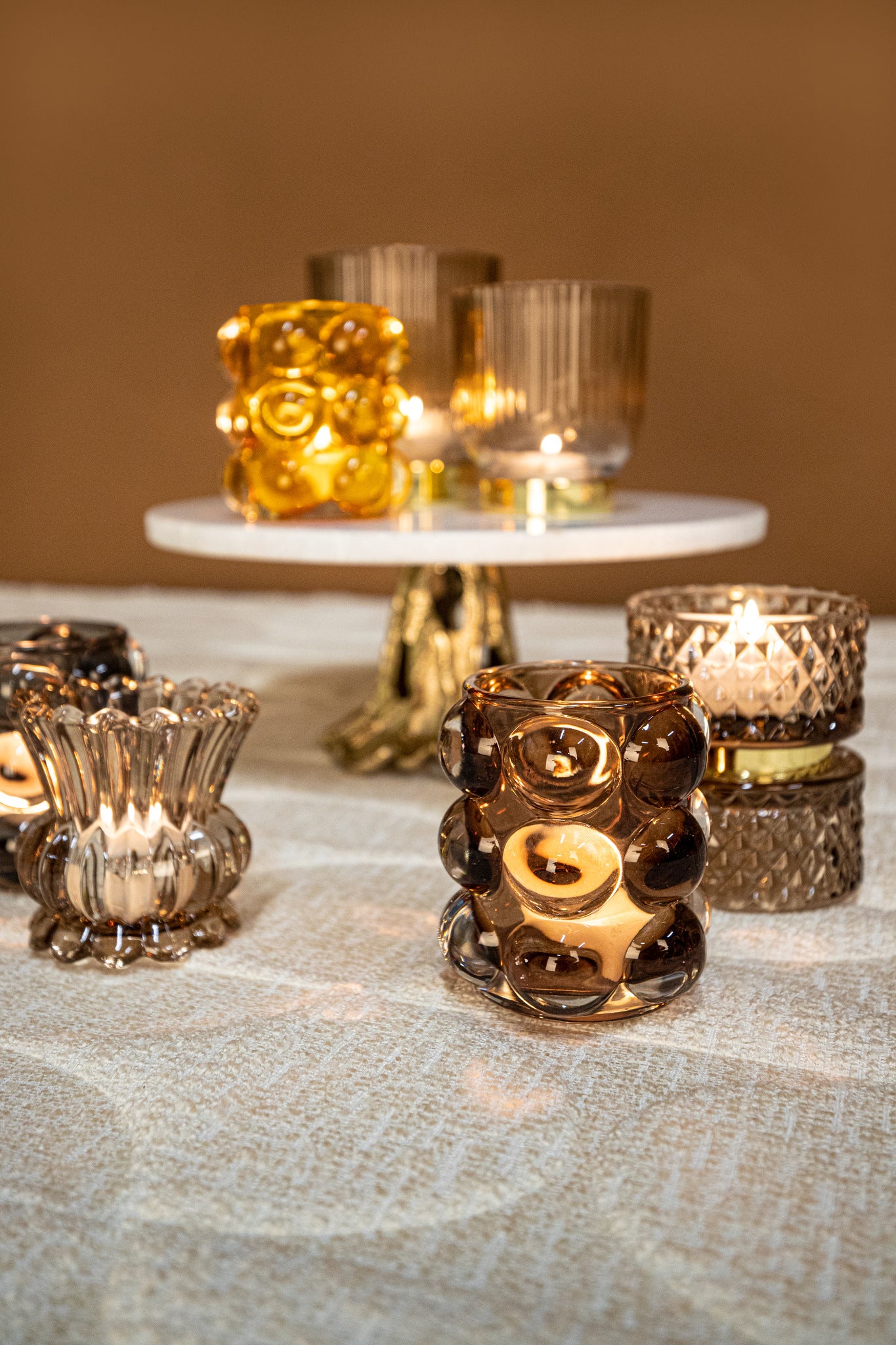 Lonnie Orange Glass Tealight Round Circles