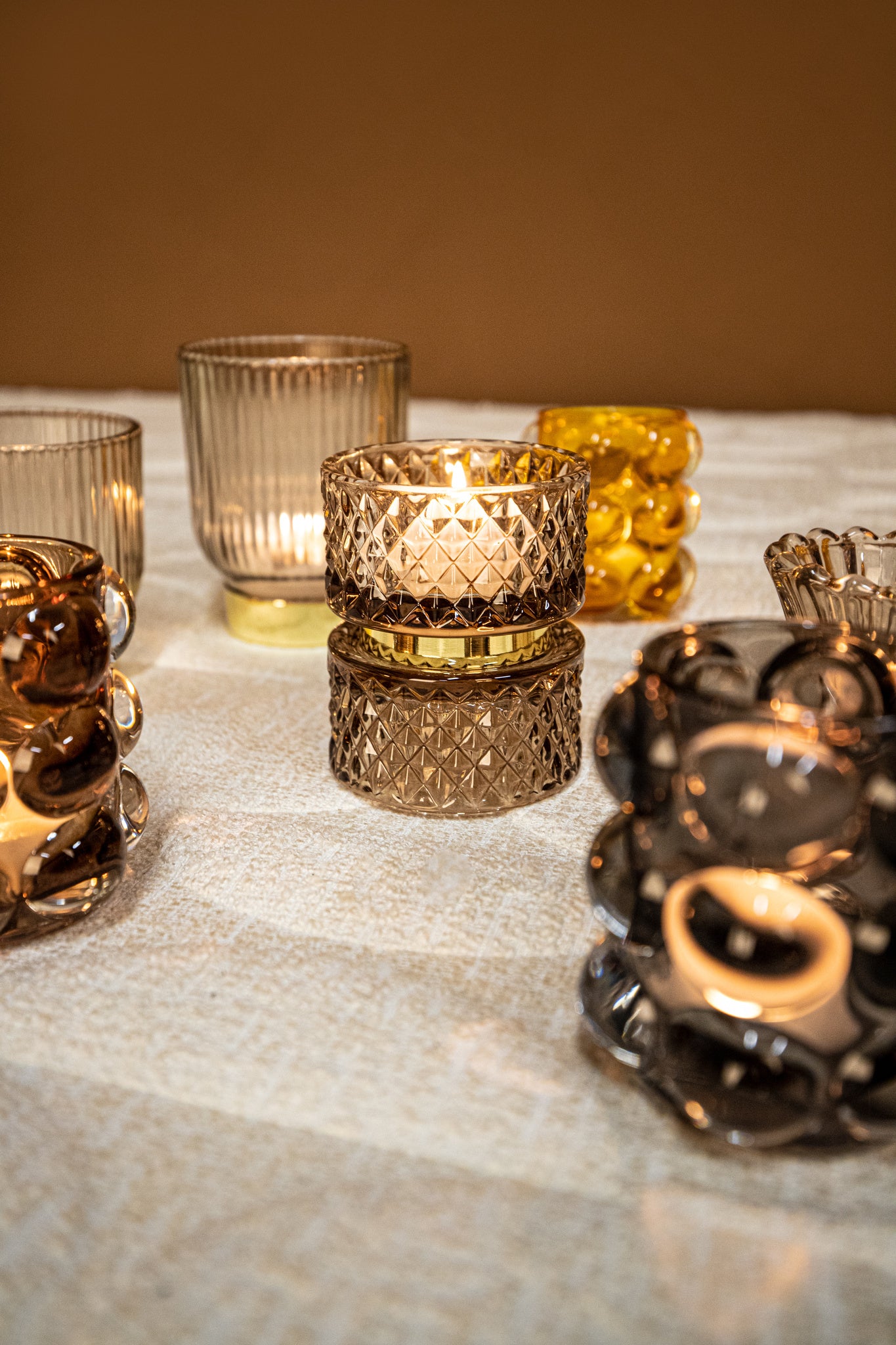 Lonnie Black Glass Tealight Round With Circles