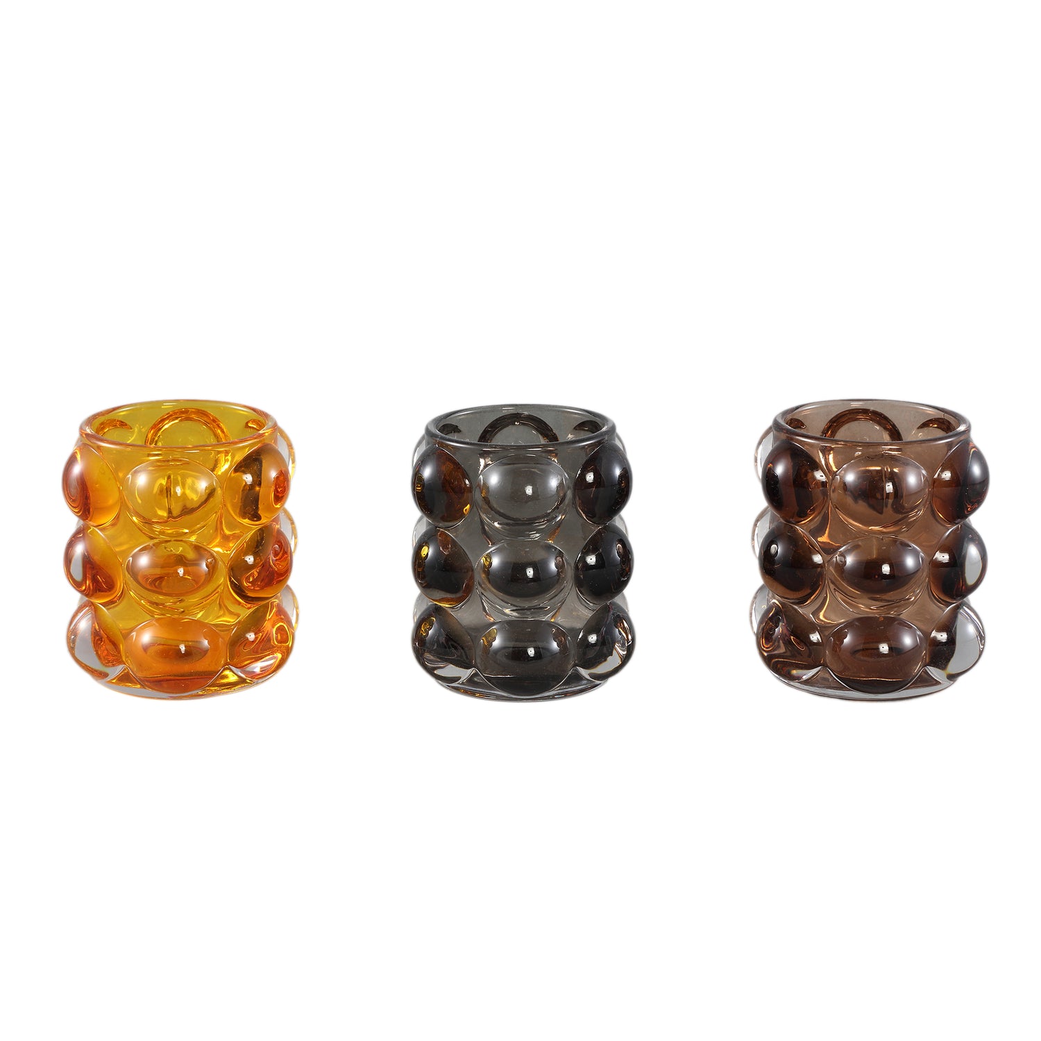 Lonnie Zwart Glazen Theelichthouder Rond Met Cirkels Set Van 6 9x8x8 cm