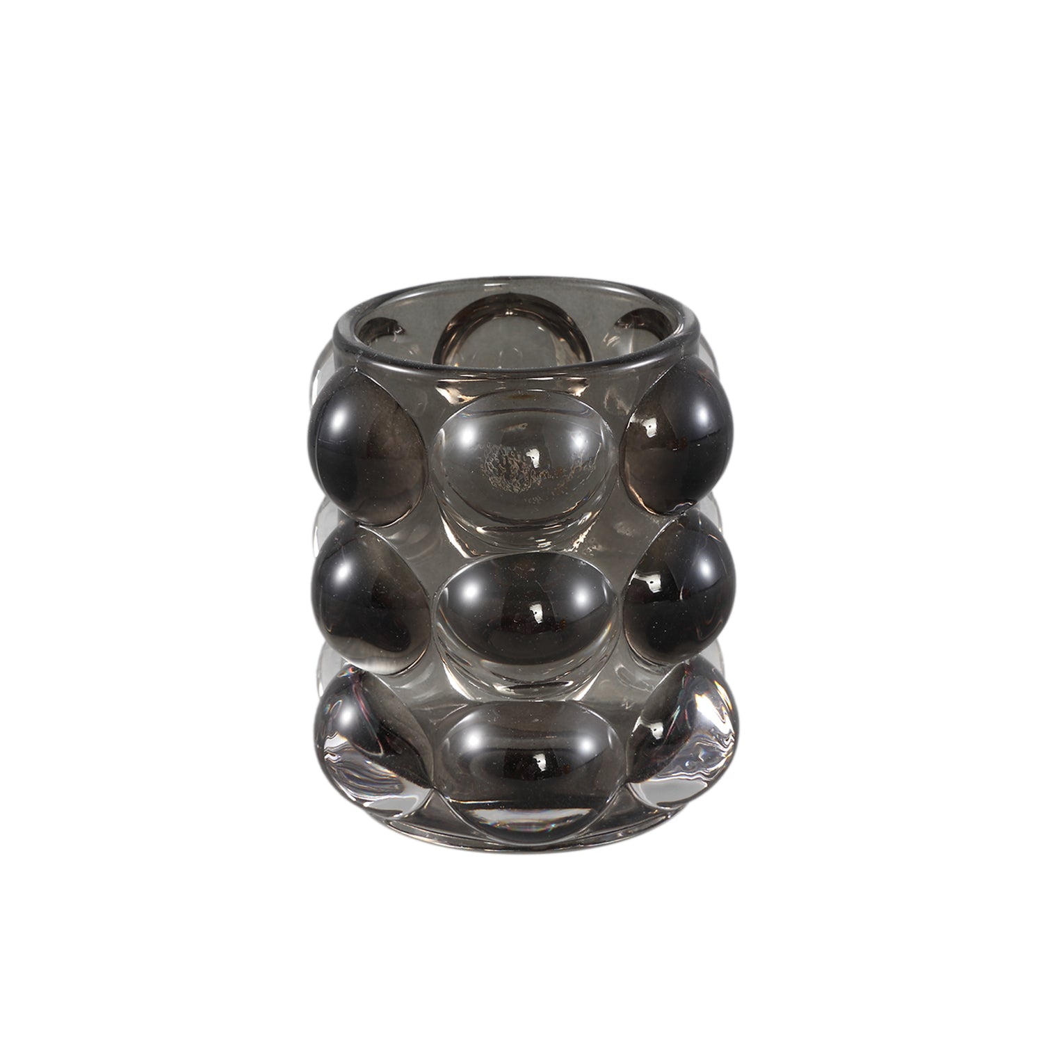Lonnie Zwart Glazen Theelichthouder Rond Met Cirkels Set Van 6 - 6 Sets 9x8x8 cm
