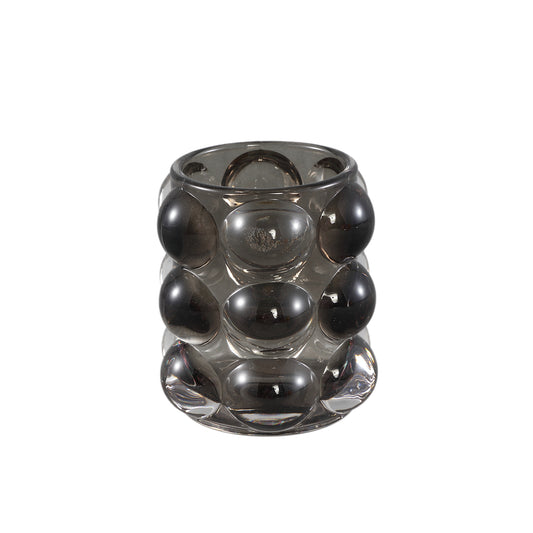 Lonnie Zwart Glazen Theelichthouder Rond Met Cirkels Set Van 6 - 6 Sets 9x8x8 cm