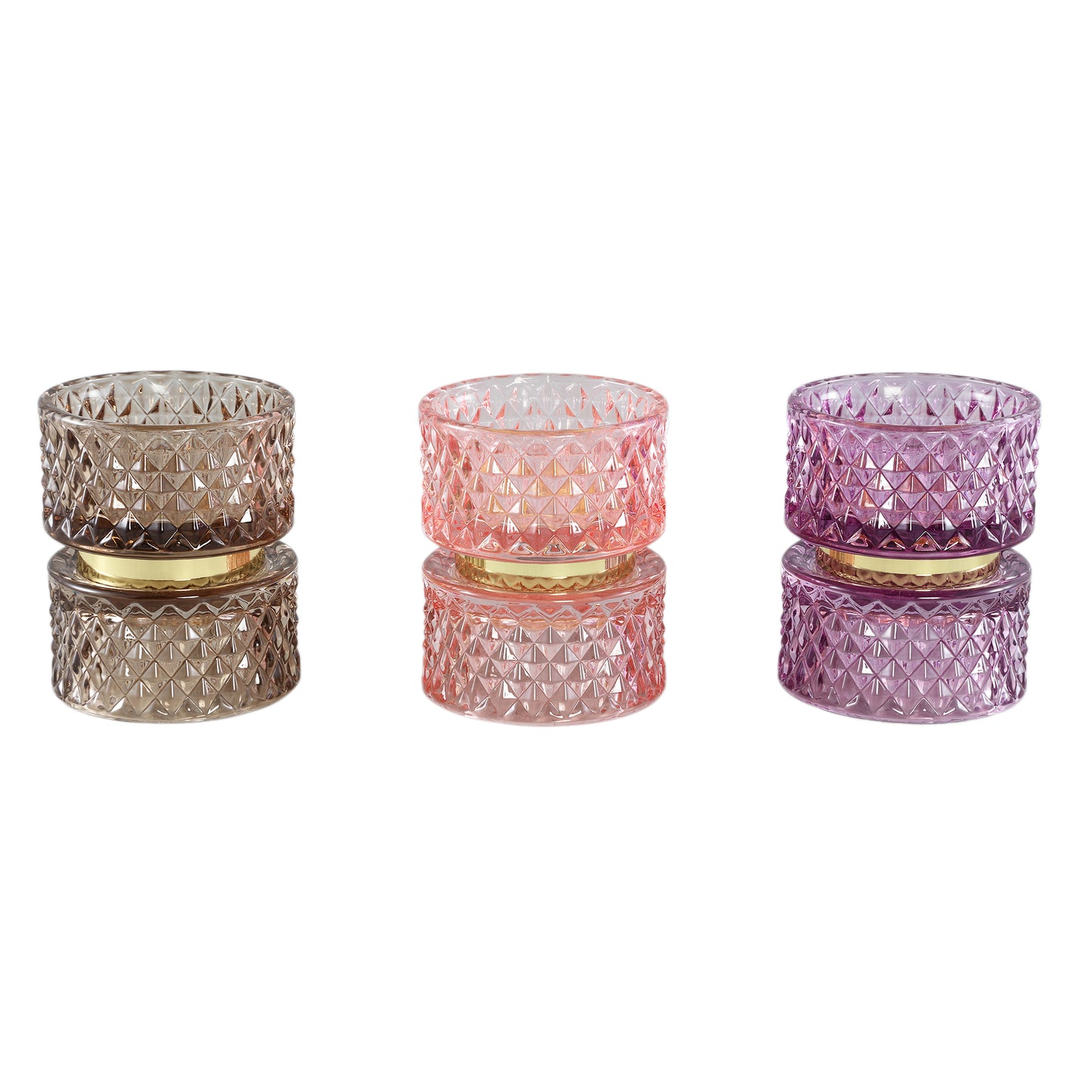 Asiya Roze Glazen Theelicht Goud Middel - Set van 6 10x8.5x8.5 cm