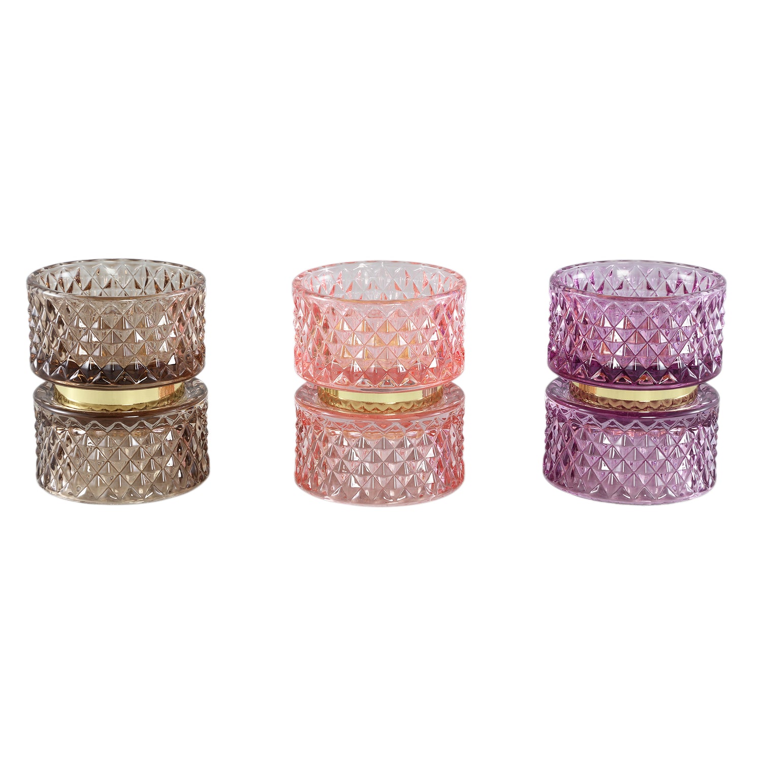 Asiya Roze Glazen Theelicht Goud Middel - Set van 6 10x8.5x8.5 cm