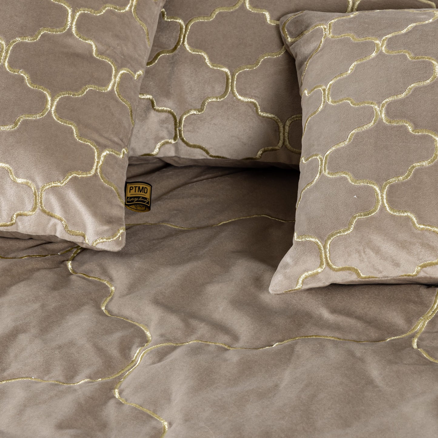 Lizze Beige Fluwelen Kussen Borduurwerk Vierkant Set van 2 45x45x3 cm