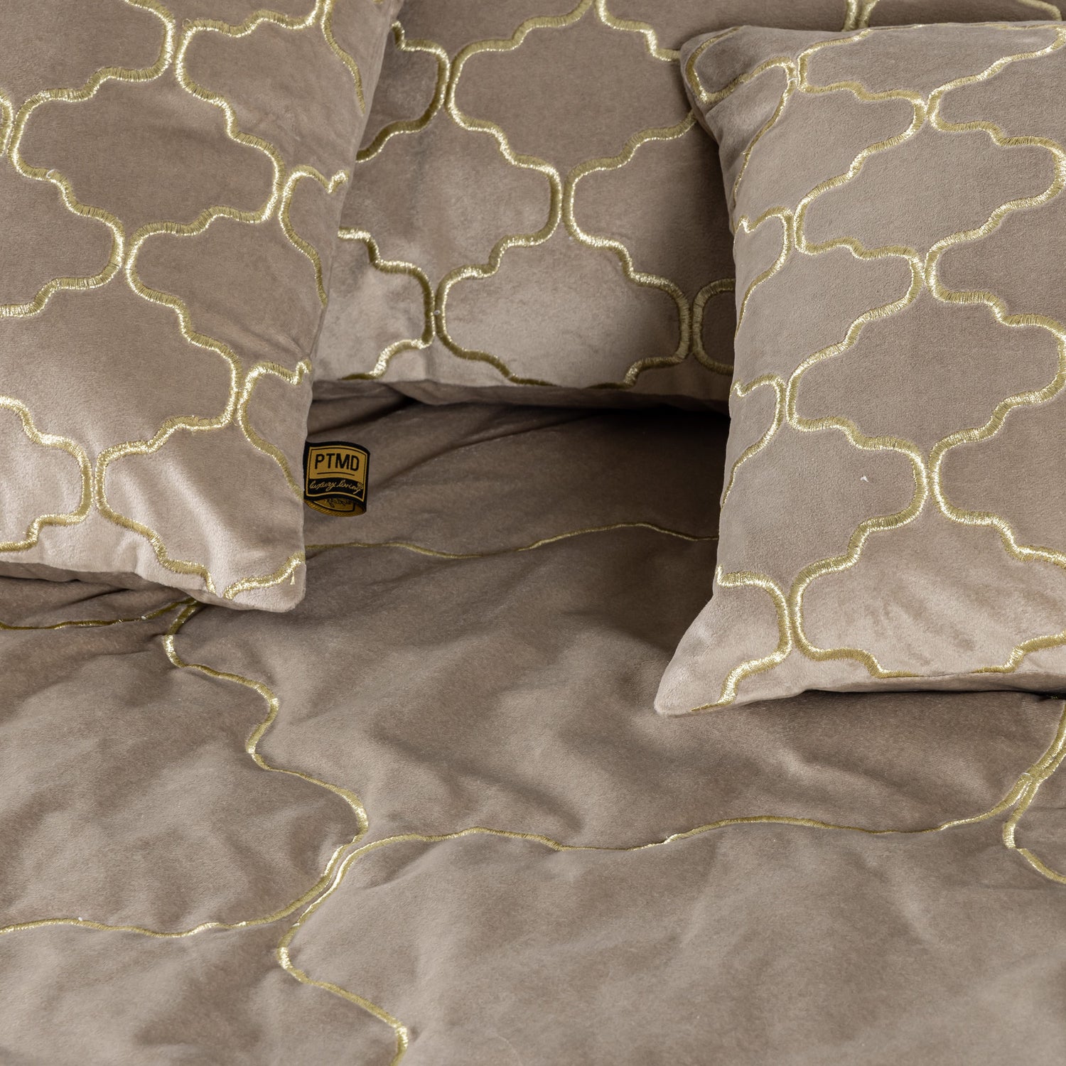 Lizze Beige Fluwelen Kussen Borduurwerk Vierkant Set van 2 45x45x3 cm