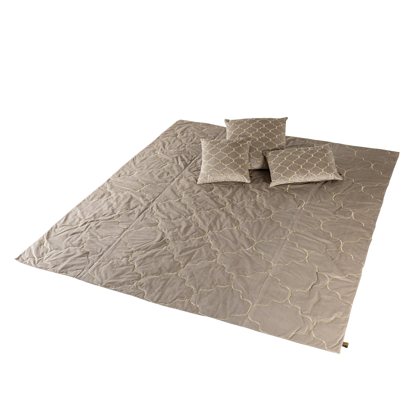 Lizze Beige Fluwelen Kussen Borduurwerk Vierkant Set van 2 45x45x3 cm