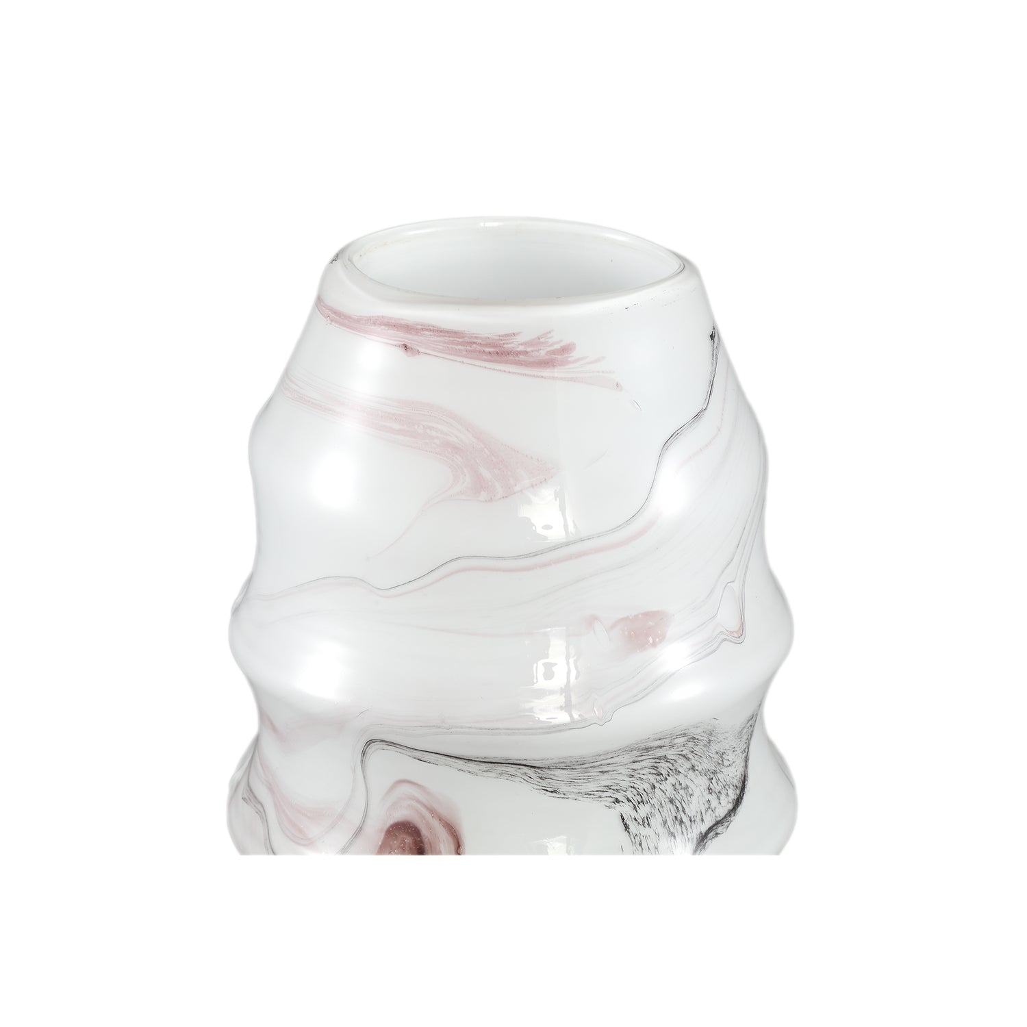 Tiffney Witte Glazen Vaas Met Zwart En Roze Marmer 42.5x18x18 cm