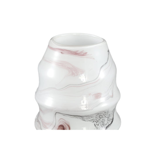 Tiffney Witte Glazen Vaas Met Zwart En Roze Marmer 42.5x18x18 cm