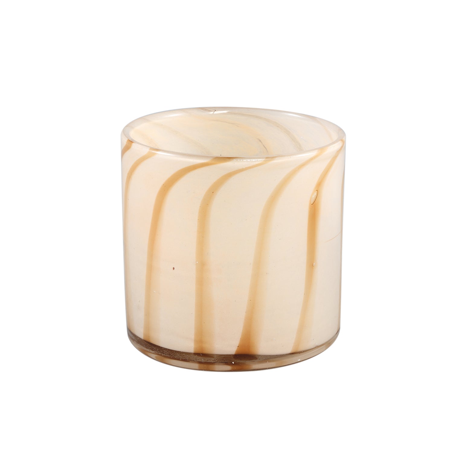 Vincy Crème Glazen Windlicht Rond Strepen Set van 4 - 4 Sets 12x12x12 cm