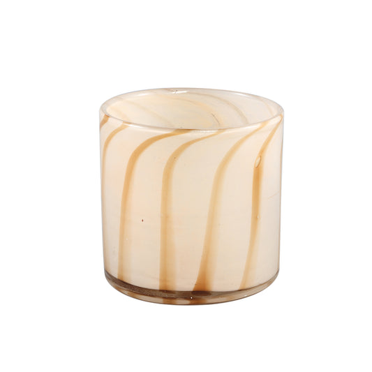 Vincy Crème Glazen Windlicht Rond Strepen Set van 4 - 4 Sets 12x12x12 cm